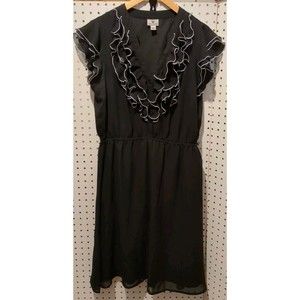 Worthington Black White Dress Size 12 Ruffle Short Sleeve Sheer